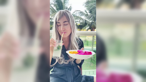 Me, sex goddess babe, feasts on phallic chopsticks & succulent exotic fruits