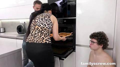 Mother's surprise creampie dinner descends into chaotic incestuous gang bang mayhem