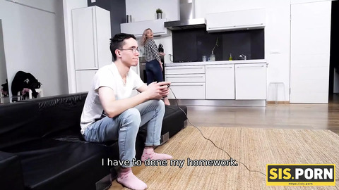 Stepping up sis' game, pounding her tight butthole alongside controller