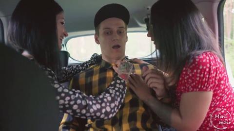 Raunchy babes get down in a whip in the woods