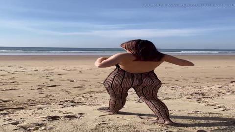 Public beach babe strips naked, gets gangbanged by horny🥵 students in full frontal nudity