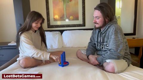 Sexy brunette gets rode hard after Connect 4 strip game