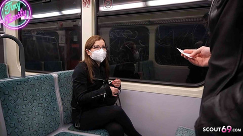 Raucous train tryst unfolds as petite Emily surrenders to official's lust