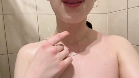 Teen nymphette flaunts flawless turgid areolae following ablution