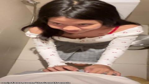 Young Asian licks me in a public bathroom