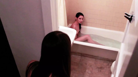 Sultry bathroom hookups between lesbian teens Alice March and Rilee Marks