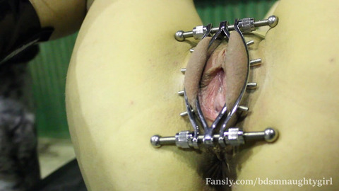 He puts a labia clamp in my pussy and plays with it I's winter, I'm suffering the cold ( BdsmNaughtyGirl )