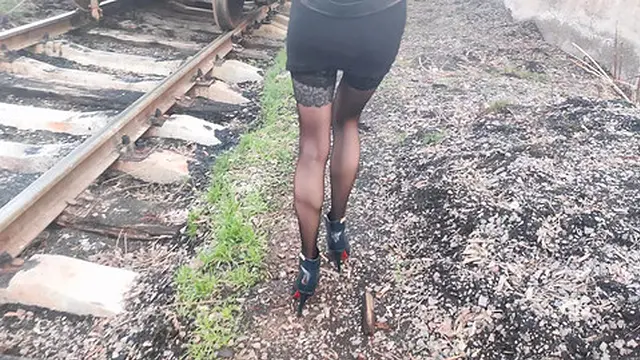 fucked a gorgeous girl in stockings and high heels on the street doggy style