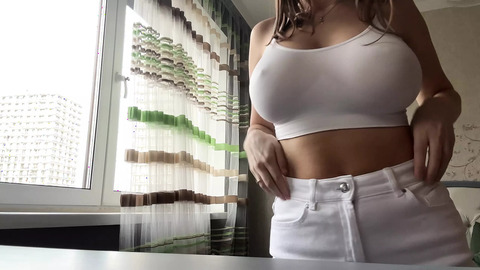 Boobs. Tits. Nipples. Trying on sexy tops on my natural plump milk breasts