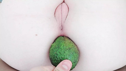 putting an avocado inside a tight pussy, leaving it dirty