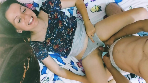 Rough Fuck: Cute Stepsis Blows It Quick Below Parents' Stairs