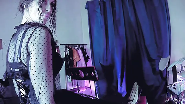 Naughty😈 Mistress Eva′s Leather Domination: Hot Solo BDSM with Gold Heels & Stockings