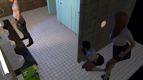 Two Witches Trap a Man in the Lavatory for a Triangular Fling