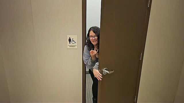 Teen Asian GF gets public bathroom creampie