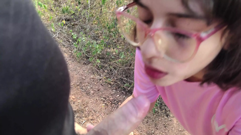 Latina teen mouths it out in the woods