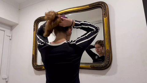 Naughty😈 Student Experimenting With Hairstyles For Wild Party Night