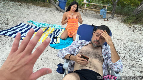BORED TO EXCESS, STEP-SEX ON PUBLIC BEACH WITH SERENA SANTOS