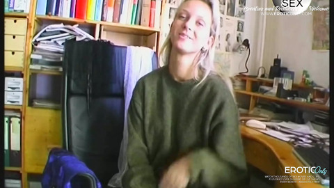 hot blonde teen masturbates in my office