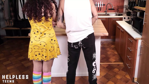 Bossy Stepdad Fucks Helpless Stepdaughter Infront of Horny Maid