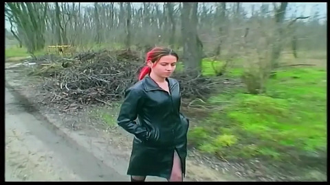 Red-Haired Teen Outdoors Urinating
