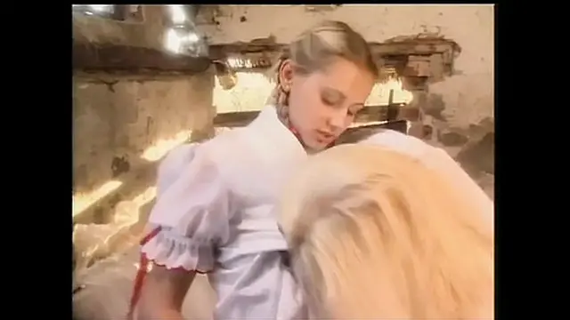 Two Young Horny Blonde Lesbians Lick Each Other's Beautiful Tits and Pussy