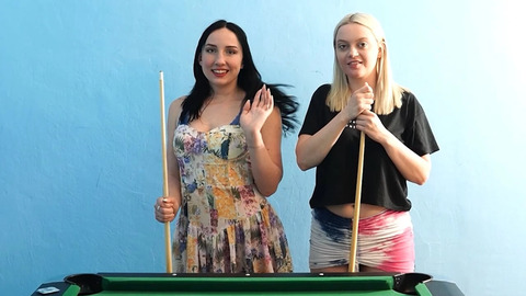 Steamy strip billiards duel between Bella and Sandra