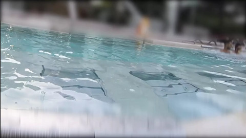 Teen fingers my pussy in a public pool in front of strangers
