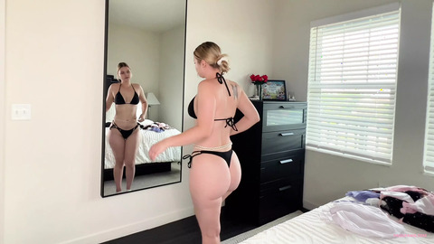 See naughty😈 cuties strip down to nothing under their skimpy bikinis in lustful try-on fest