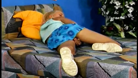 Raunchy chick gets off solo with a nasty toy before some dude rips her apart