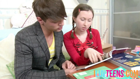 Naughty stepsis helps her bro with private sex education lessons
