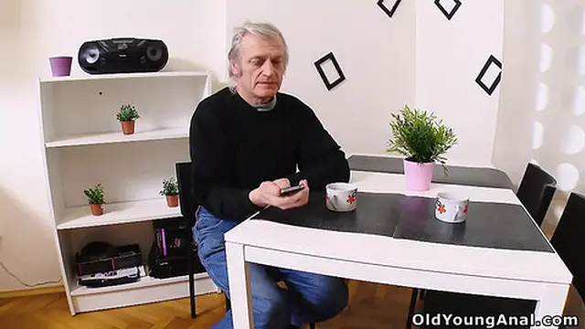 Blonde teen takes her first anal👌 pleasure with a graying older man