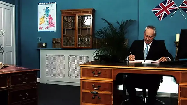 Curvy Brits pleasure older men in a steamy office trio