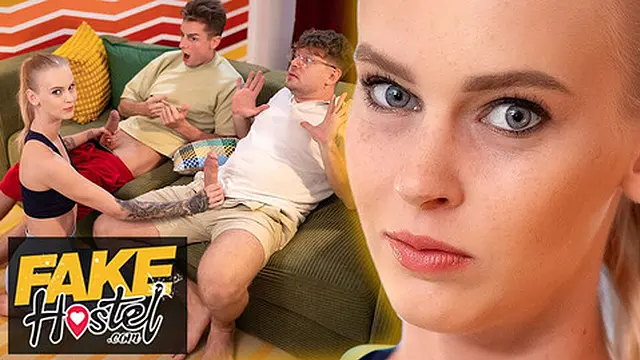 Naughty😈 hostel debutante savors dual dick🍆 sensations in tight slit for trio fornication