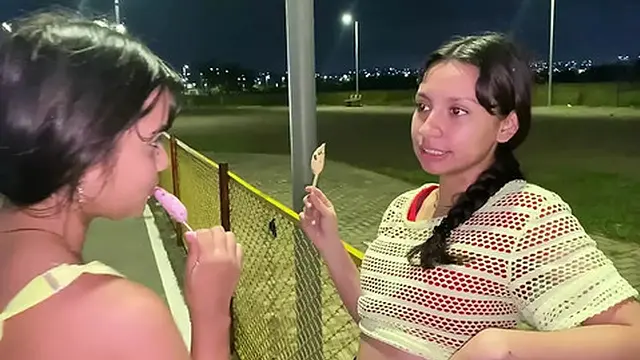 I FUCK MY GIRLFRIEND AFTER I INVITE HER TO GO FOR A WALK AND MY EX SELLS ICE CREAM AND WE ALMOST MAKE A THREESOME