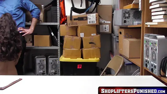 Lucky shop owner fucks a cute teenie thief Jericha Jem as punishment for stealing