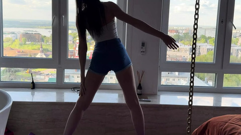 sexy yoga in jeans shorts