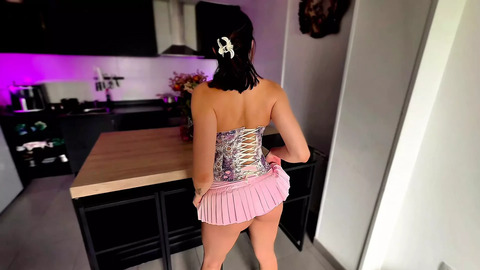Stepmother grinding stepson's cock in the kitchen