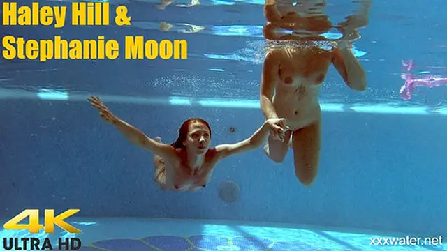 In the indoor pool &mdash;  two stunning girls swim