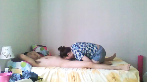 My submissive slut sucks the cum out of my dick