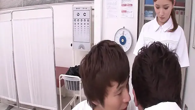 Japanese nurse rubs herself while patient watches &mdash;  doctor touches her breasts