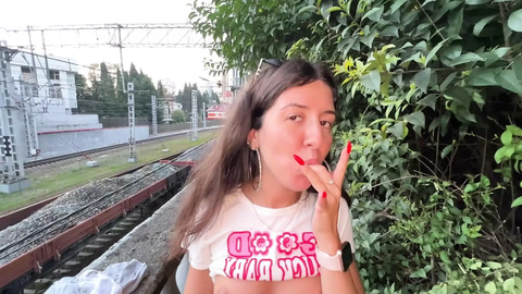 I could not resist and fucked my girlfriend right at the station in public!