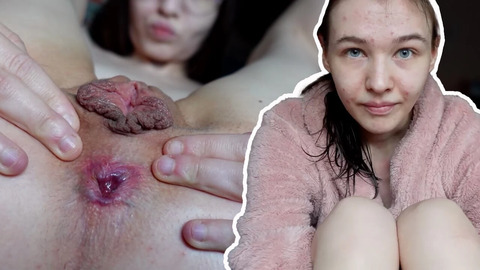 18-year-old very skinny girl, big labia, small tits shows you her whole body