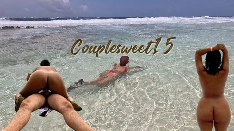 Fucking a tourist with tight pussy on a public beach someone discovers us but we don't stop until we cum inside.