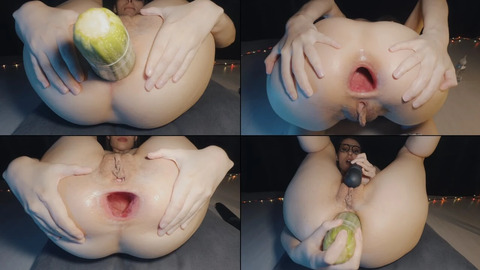 ANAL GAPES and ORGASM with ZUCCHINI (Doggystyle, Masturbation, Gape, Pushing out, Hardcore, Teen)
