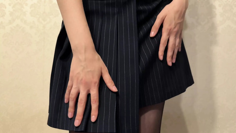 Student Girl in Short Skirt and Black Stockings Did Handjob with Her Panties