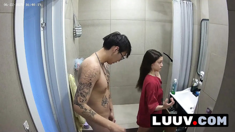 LUUV. Nude students in the shower on a home camera