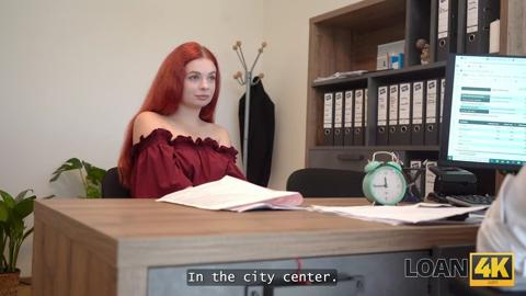 LOAN4K. Young redhead bitch came to show her big tits and fuck in the office for a loan