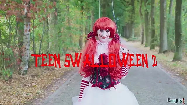 Dutch Halloween teen swallows every cum load