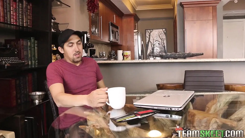 Cute petite teen sucks off a big cock stud