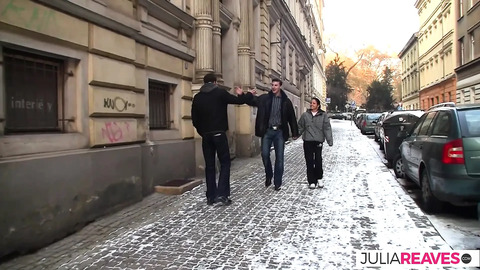 From Street to Bed, Hot Girl With Skinny Body Gets Double Fucked by Two Guys and Milks the Cocks